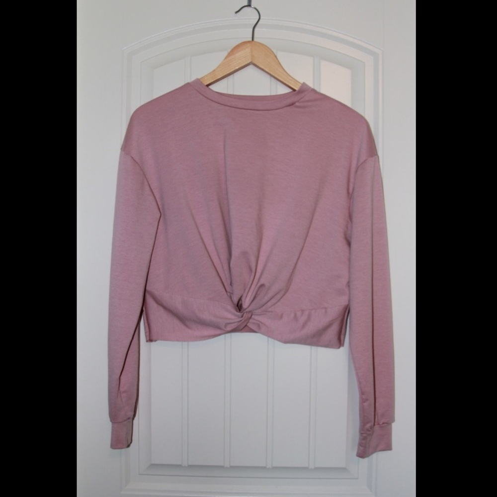 Pink Front-Tie Long Sleeve Crop Top